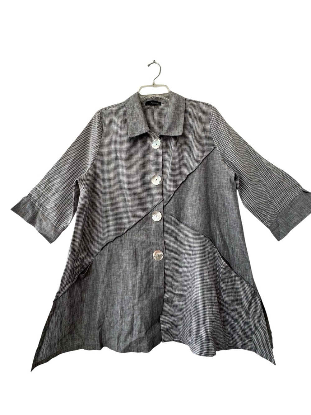 Moonlight Y&S Linen  Gray Patchwork Tunic Plus Size 1X / 2X Lagenlook Artsy